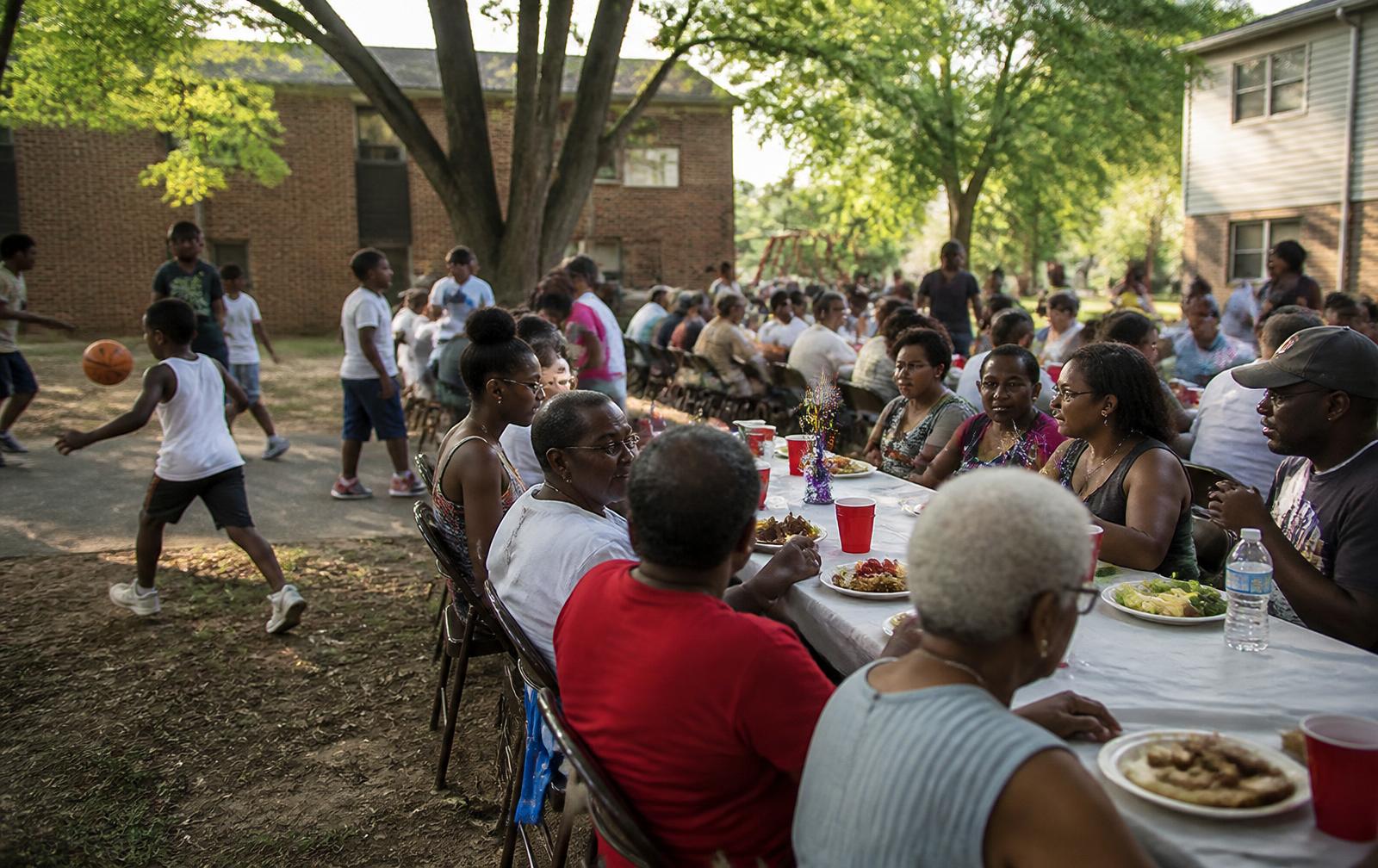 Neighbors of all ages gathered at a community block party