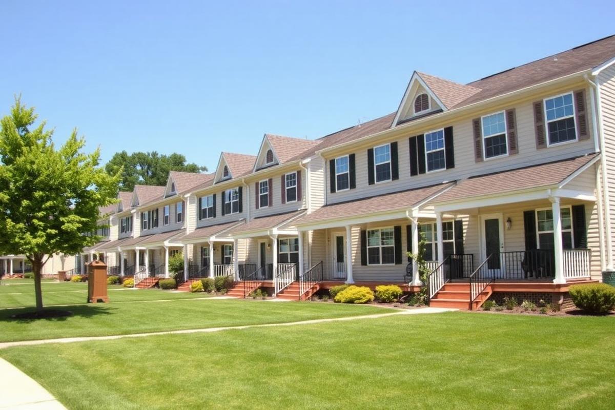 Row of townhomes with front porches at Comanche Park